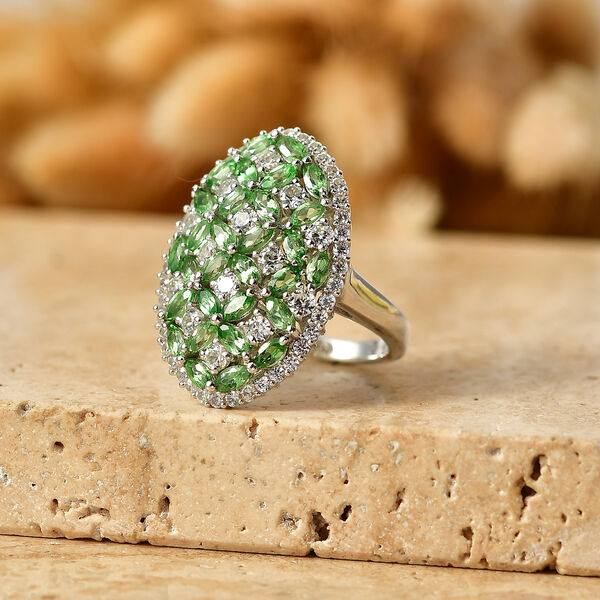 D'Joy AA Tsavorite Granat, Wei&szlig;er Zirkon Ring 925 Silber Rhodiniert (Gr&ouml;&szlig;e 18.00) ca. 4,93 ct image number 1