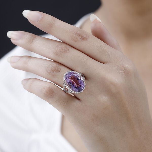 AAA Rose De France Amethyst, Weißer Zirkon Ring, 925 Silber Roségold Vermeil (Größe 20.00), ca. 13.40 ct image number 3