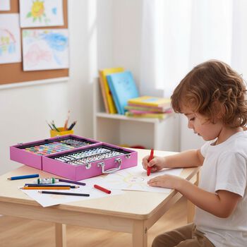 LIVMORE K&uuml;nstler Malset 115 teilig im Kreativkoffer 34 x 23 cm Rosa