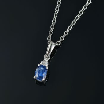 Nat&uuml;rlicher Kaschmir-Kyanit, Wei&szlig;er Zirkon Anh&auml;nger mit Kette ca. 50 cm, 925 Silber platiniert und Edelstahl platiniert ca. 0.70 ct