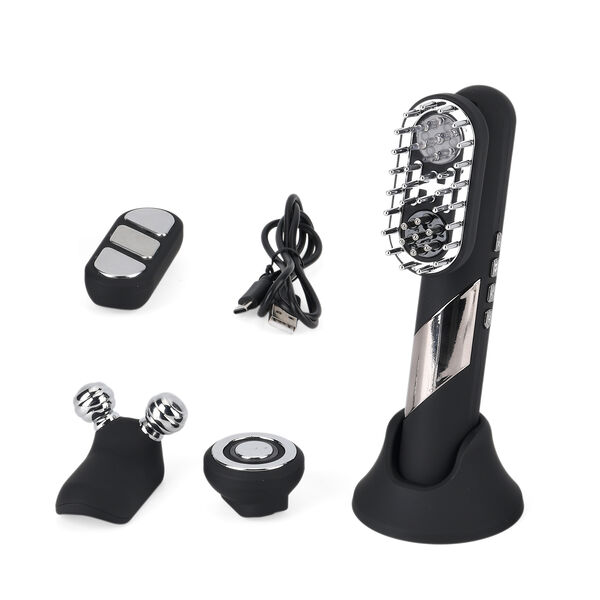 "Beautech 4 in 1 Hair massager - Black matt Power:3W Battery:1800mAh (included) Color: black matt Product Size :190.4*32*34.7mm Box Size: 27.5*15.6*5.2cm                                           Material: ABS+plastic Weight:607g 3 intensity of EMS 3 inte image number 5