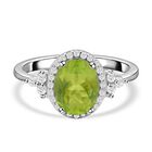 Natürlicher Peridot und weißer Zirkon Ring. 925 Silber rhodiniert ca. (Größe 17.00) ca. 3.15 ct