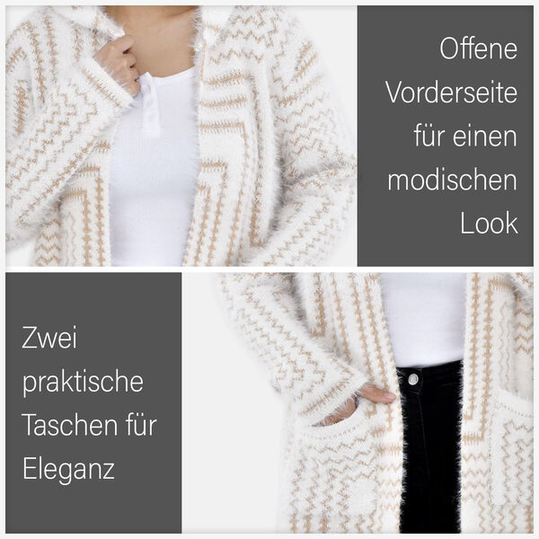 Winter Cardigan mit Kapuze, weiß- und pfirsischfarben image number 5
