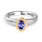 Tansanit Ring 925 Silber Rhodiniert und 750 Gelbgold Vermeil (Größe 21.00) ca. 0,42 ct