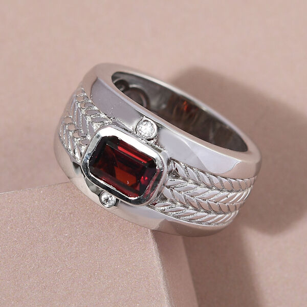 Roter Granat und Zirkon Ring Messing Ionenbeschichtetes Platin  ca. 1,24 ct image number 2