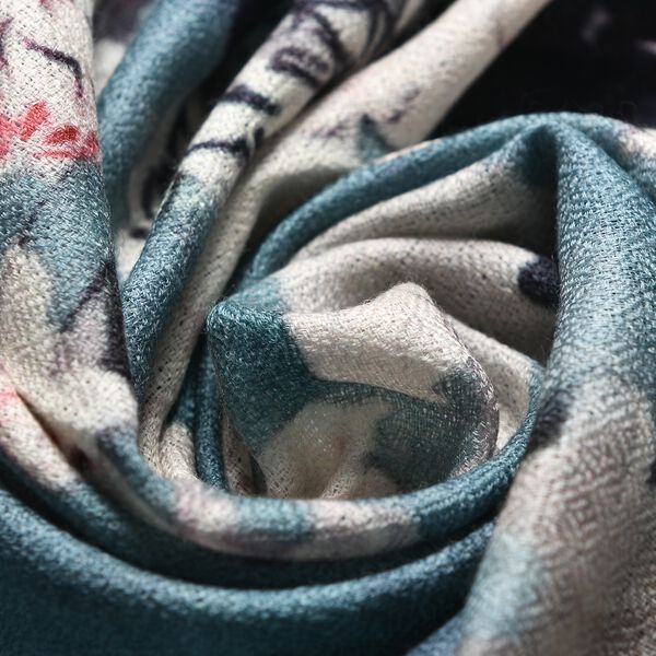 LA MAREY Schal aus 100% Premium-Kaschmir mit Digitaldruck, 70x200cm, graublau gebl&uuml;mt image number 11