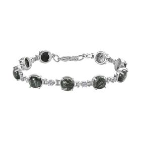 Sibirischer Seraphinite, Weißes Zirkon Armband ca. 19 cm Edelstahl ca. 19.02 ct