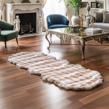 Kunstfell-Teppich mit Wellenform, Schaumstoffunterlage, 60x180cm, Beige