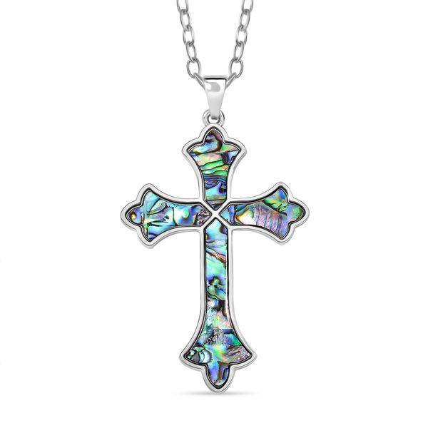 Abalone Muschel  Kreuz Anh&auml;nger mit Kette, Messing