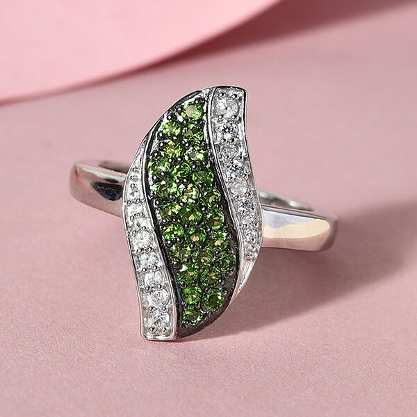 Nat&uuml;rlicher Chromdiopsid und Zirkon Ring 925 Silber platiniert  ca. 0,61 ct image number 2