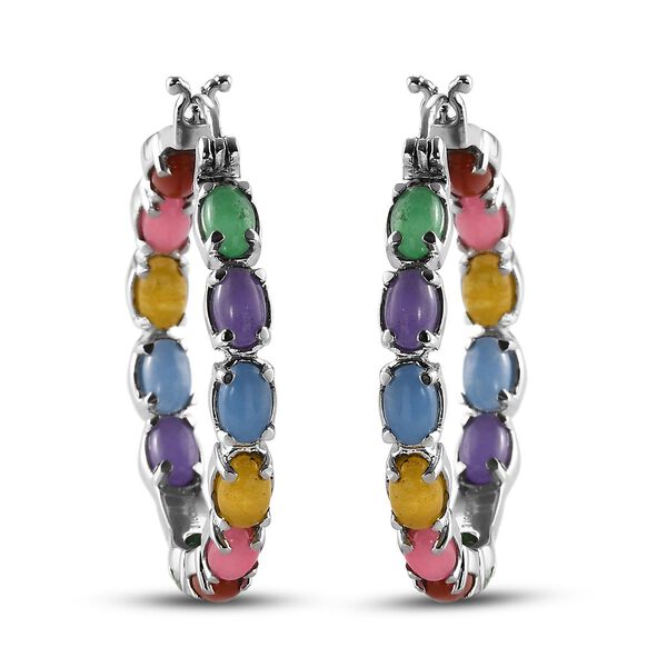 Mehrfarbige Jade Creolen in Edelstahl, ca. 11,99 ct