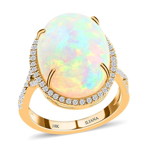 ILIANA zertifiziert und gepr&uuml;ft AAA nat&uuml;rlicher, &auml;thiopischer Welo Opal und SI-GH Diamant Ring in 750 Gold - 9,50 ct.