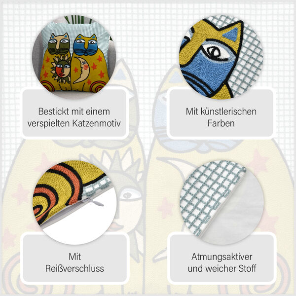 Besticktes Kissenbezug, Katzenpaar, Sonne und Mond image number 5