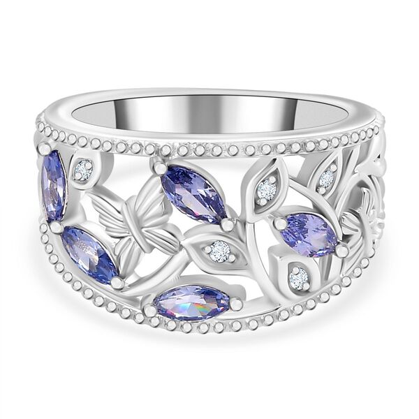 Tansanit Zirkonia, Wei&szlig;er Zirkonia Ring Messing (Gr&ouml;&szlig;e 16.00)