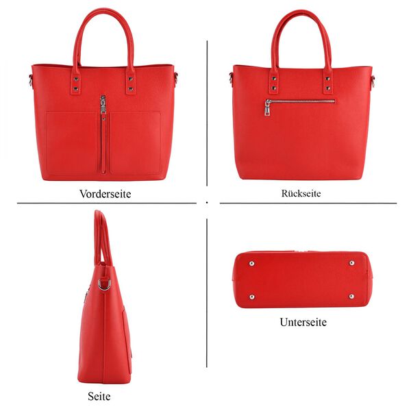 Echtleder Crossbody Tasche, mehrere Fächer, Reißverschluss vorne, 31 x 12.5 x 29 cm, Rot image number 5
