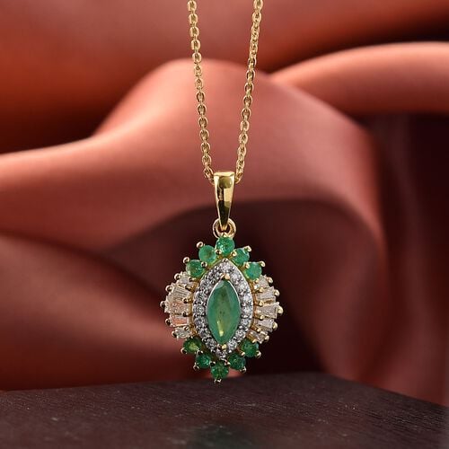 D’joy AAA Kagem Sambischer Smaragd Schmuckset 925 Silber 750 Gelbgold Vermeil ca. 1,30 ct. image number 1