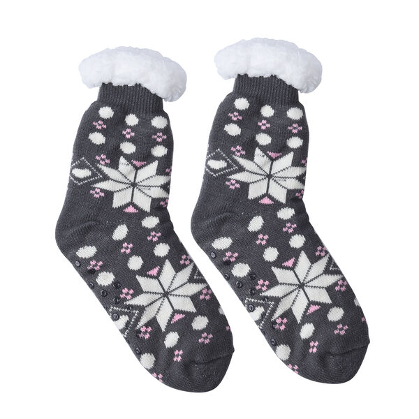 2er-Set - Rutschfeste Haussocken mit Sherpafutter, Schneeflockenmuster, Einheitsgr&ouml;&szlig;e, Schwarz und Blau&nbsp; image number 5