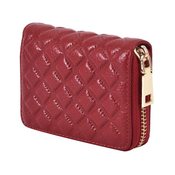 Rautenf&ouml;rmig gesteppte Brieftasche aus 100% echtem Leder, 10x2x9cm, burgunder image number 2