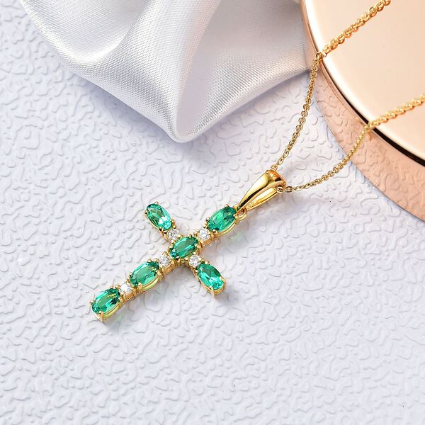 Luxuriant - AAA Lab Grown Kolumbianischer Smaragd, Moissanit Schmuckset ca. 50 cm 925 Silber 750 Gelbgold Vermeil ca. 1.80 ct image number 2