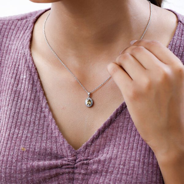 AA Nat&uuml;rlicher goldener Tansanit, Wei&szlig;er Diamant Anh&auml;nger 925 Silber Gelbgold Vermeil ca. 0,99 ct. image number 1