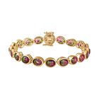 Wassermelonen Quarz Triplette, Roter Granat Armband ca. 20 cm 925 Silber 750 Gelbgold Vermeil ca. 28,72 ct.