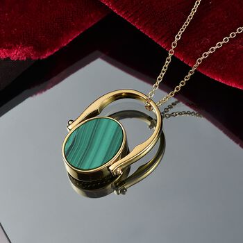2-in-1 Malachit Siegel Ring und Anh&auml;nger im Wende-Design, Messing goldfarben, mit Edelstahlkette, (Gr&ouml;&szlig;e 20.00), ca. 23.07 ct