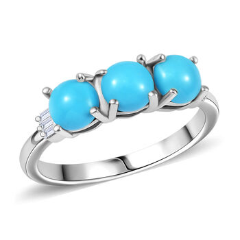 Sleeping Beauty T&uuml;rkis und Diamant Ring, 925 Silber platiniert - 1,47 ct.