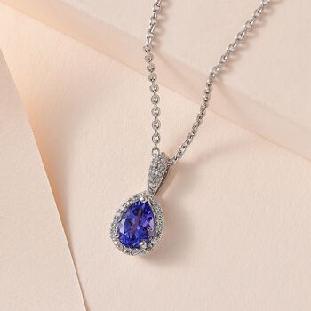 AA Tansanit, Wei&szlig;er Zirkon Anh&auml;nger mit Kette, 925 Silber platiniert ca. 1.42 ct