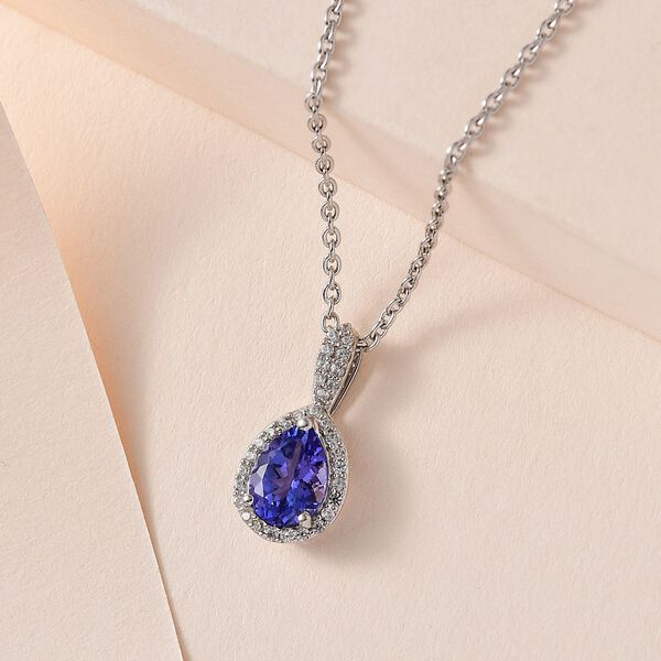 AA Tansanit, Weißer Zirkon Anhänger mit Kette, 925 Silber platiniert ca. 1.42 ct image number 2