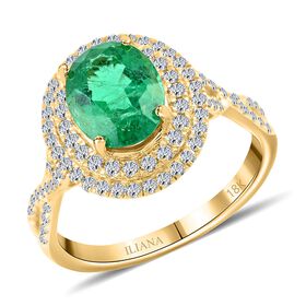 AAA Kagem Sambischer Smaragd, Weißer Diamant Ring 585 Gold (Größe 20.00) ca. 2,30 ct