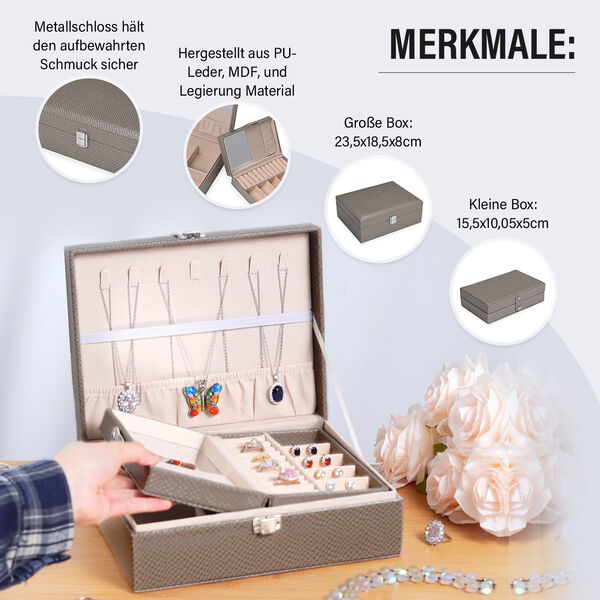 2er-Set Schmuckboxen mit Tierhautmuster, Grau image number 5