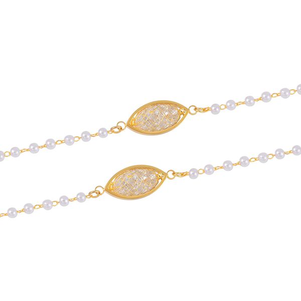 Kunststoff Perle, Weißer Kristall Halskette ca. 75 cm Messing image number 3