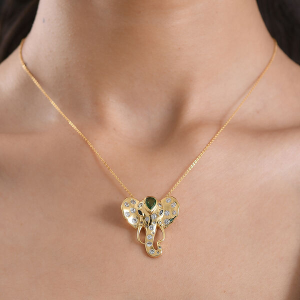 GP - Chartreuse Quarz, Wei&szlig;er Zirkon Schmuckset ca. 50 cm 925 Silber 750 Gelbgold Vermeil ca. 2.67 ct image number 2