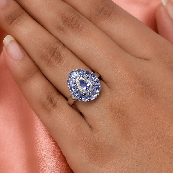 Tansanit und weißer Zirkon-Ring, 925 Silber platiniert  ca. 2,22 ct image number 3