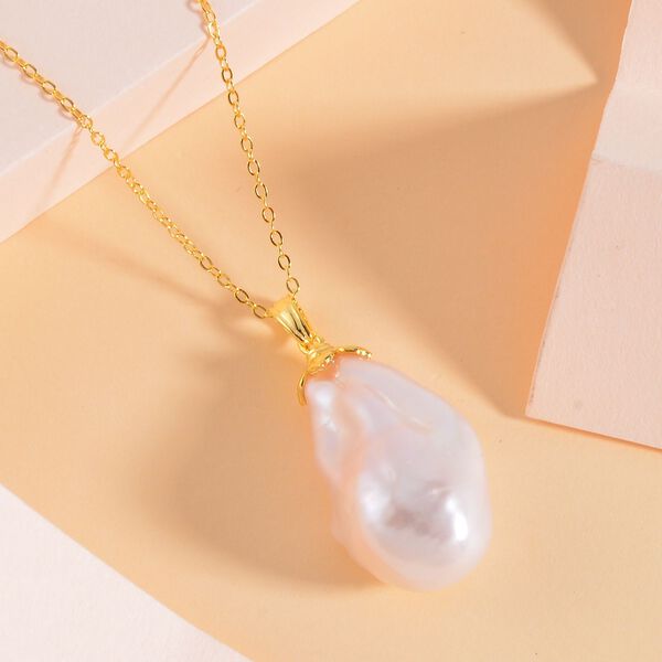 13-16 mm weißer Barockperlen-Anhänger mit 45cm Kette image number 2