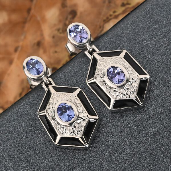 Tansanit Ohrh&auml;nger Art Deco Stil 925 Silber Platin-&Uuml;berzug ca. 1,22 ct&nbsp; image number 2