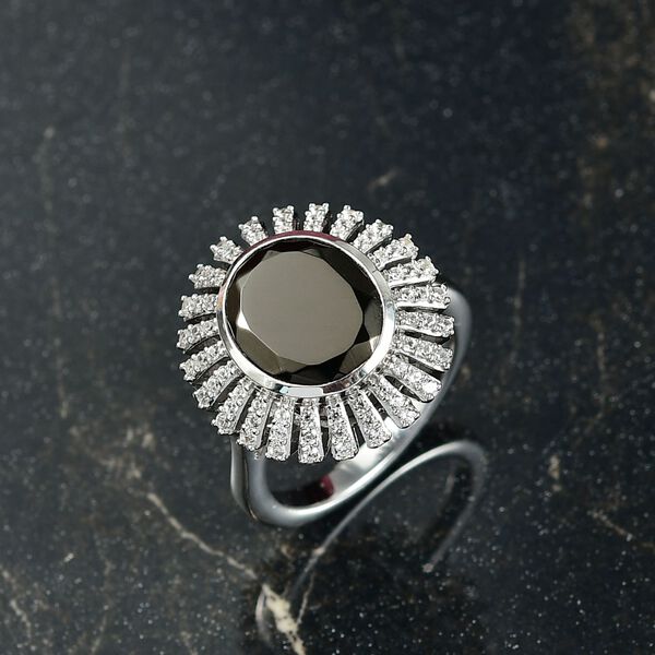 D'Joy Elite Shungit, Wei&szlig;er Zirkon Ring 925 Silber rhodiniert (Gr&ouml;&szlig;e 18.00) ca. 3,64 ct image number 1