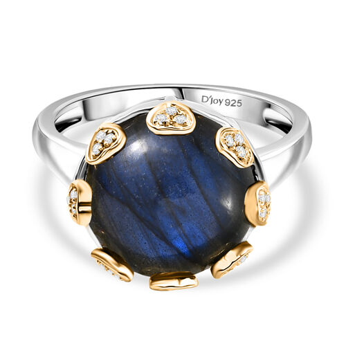 D’joy AAA Labradorit, Weißer Zirkon Ring 925 Silber Rhodiniert und 750 Gelbgold Vermeil (Größe 19.00) ca. 12,96 ct image number 0