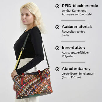 Chaos by Elsie multifunktionale Crossbody- und Schultertasche aus echtem Leder, Multicolor mit gewebtem Muster, RFID-Schutz und Mini-Taschenlampe, 35x14x27 cm