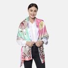 LA MAREY - 100 % natürlicher, bedruckter Maulbeerseiden-Schal in Geschenkbox, 50x165 cm, Grün und rosa