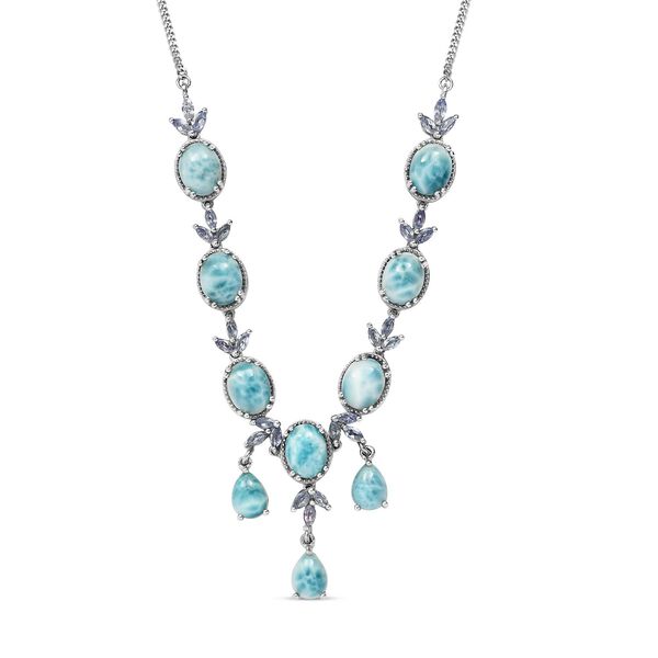 Larimar-Halskette, ca. 45 cm, 925 Silber platiniert ca. 22,04 ct image number 0