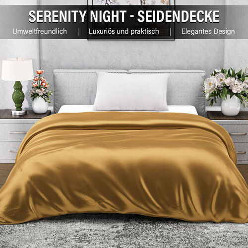 Serenity Night - 100% Maulbeerseide Sommersteppdecke mit Seidenfüllung, 1000 Gramm, 135 x 200 cm, Hellblau