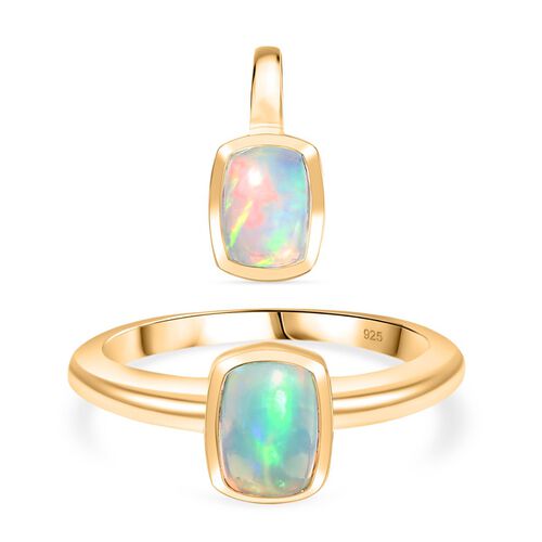 2er Set - AA Natürlicher, äthiopischer Welo Opal Anhänger und Ring, Größe (17.00), 925 Silber 750 Gelb Vergoldet ca. 1,89 ct. image number 0