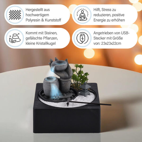 Indoor-Wasserbrunnen mit LED-Licht, 23x23x22 cm, Hand image number 3