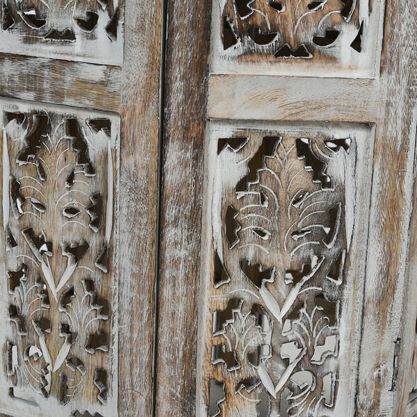 Handgefertigter Couchtisch aus Mangoholz mit Metallpr&auml;gung, Burn-Finish und kunstvoller Schnitzerei, 45x45x45cm, Wei&szlig; image number 6