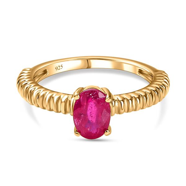 Afrikanischer Rubin (Fissure gef&uuml;llt) Ring, 925 Silber Gelbgold Vermeil, (Gr&ouml;&szlig;e 16.00) ca. 1.09 ct