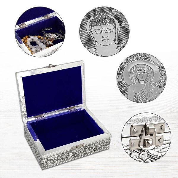 2er-Set Lord Buddha gepr&auml;gte Schmuckk&auml;sten, Gr&ouml;&szlig;e: 17,7x12,7x5,08 cm, Silber und Blau image number 2