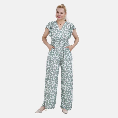 Jumpsuit mit gesmokter Taille und Flatterärmel, 70's
