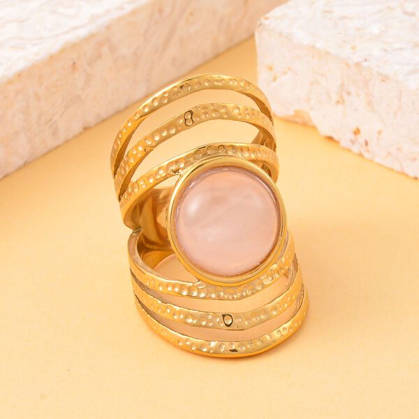 Rosa Quarz Ring 316L Edelstahl, vergoldet, (Größe 16.00) ca. 5.00 ct image number 2