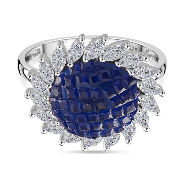 Blauer und weißer Zirkonia Halo Ring image number 0